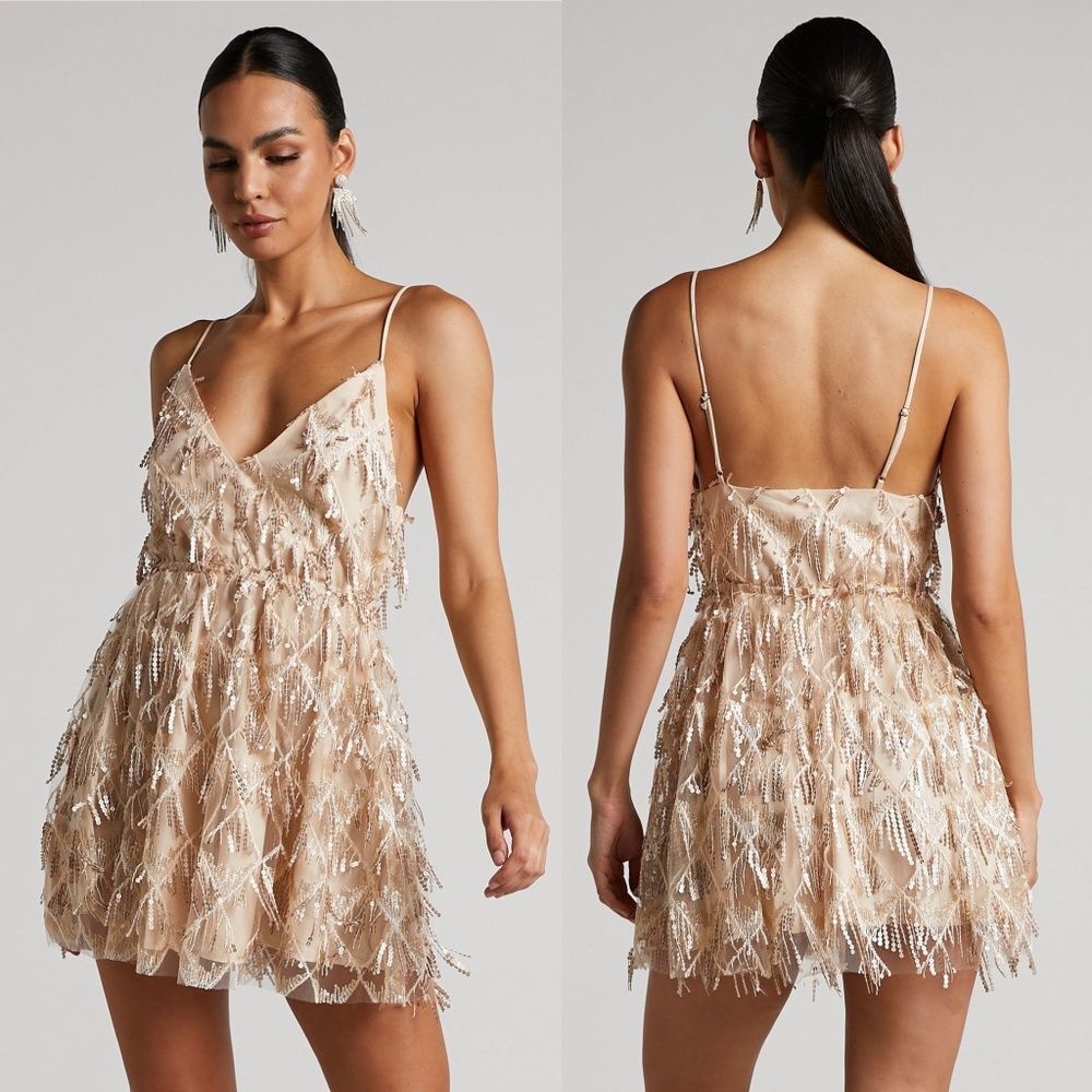 NWT! Showpo. Khrizza Mini Sequin Dress - Gold | Size 12